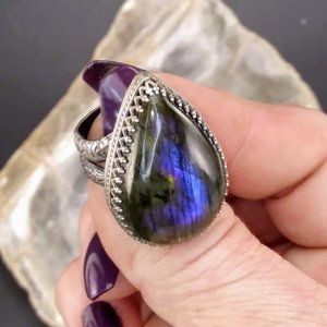 Purple Spectrolite Labradorite Ring - Size 8.5 US